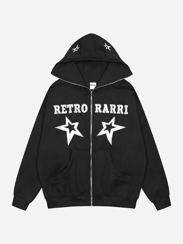 Full zipper hoodie black with retro rarri white print