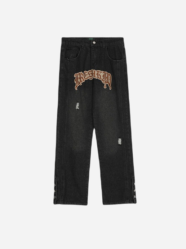 Jeans black with brown print