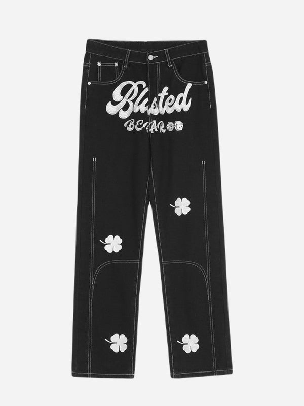Jeans black with blasted print