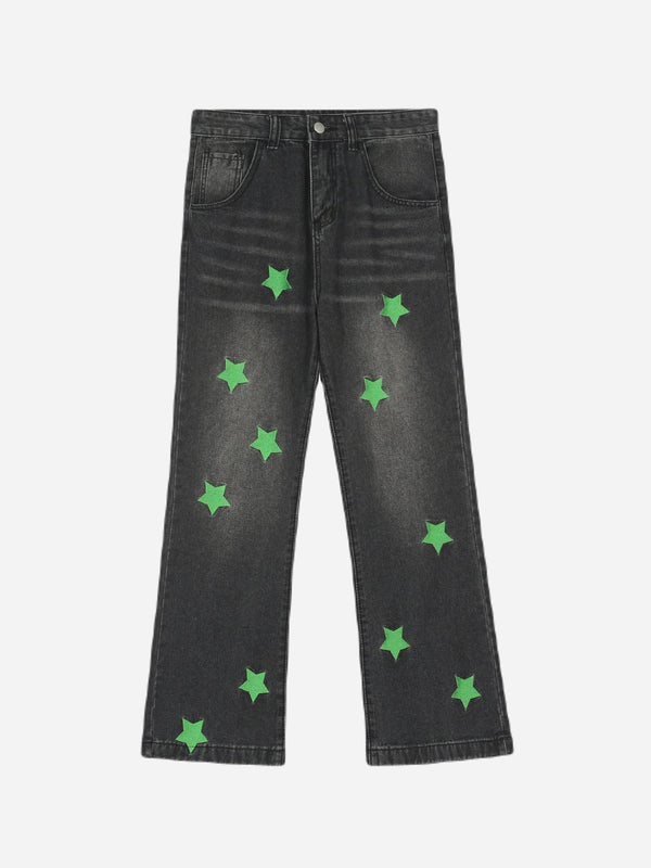 Jeans black with green print