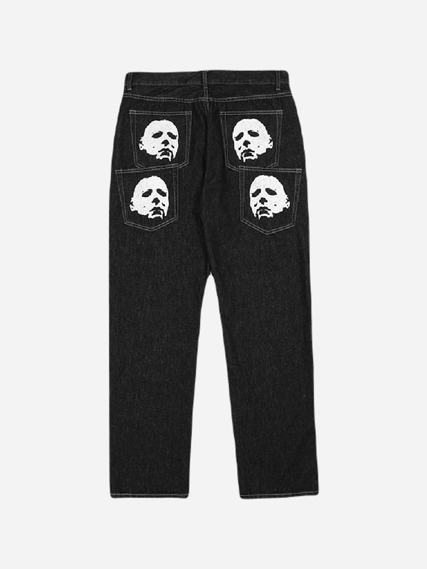Jeans black with white bat print