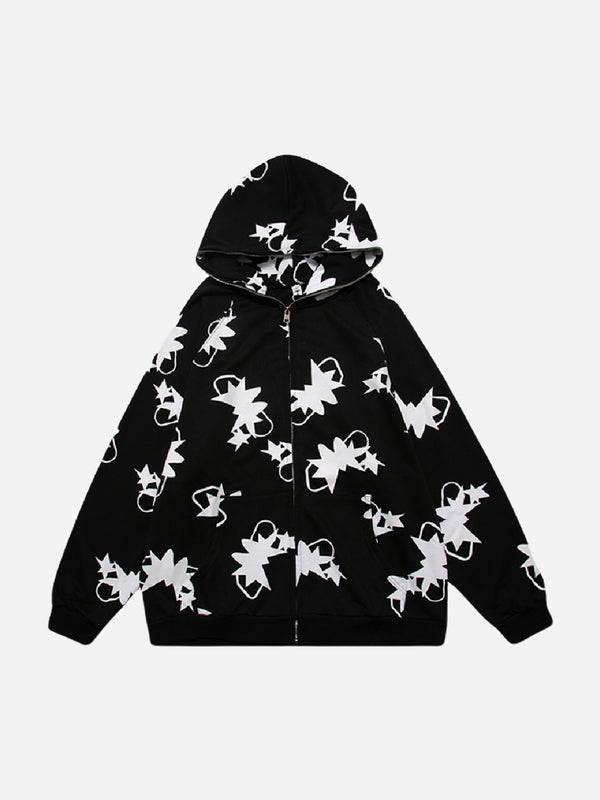 Full zipper hoodie black with white print